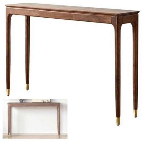 WUXTOKV Recibidor Estrecho, Mesa Consola Recibidor con Cajones, Madera de Nogal Negro, Estable y Ligera, Cajones Ocultos, Tamaño Compacto Que Ahorra Espacio(100x85x32CM/39x33x12IN)