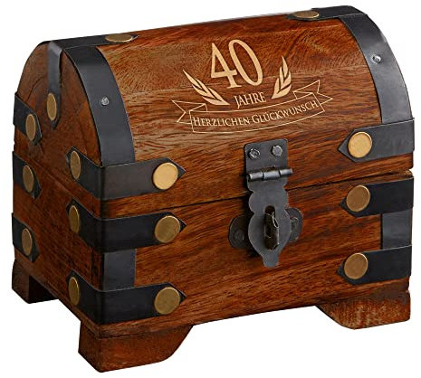 Casa Vivente Kleine Schatztruhe zum 40. Geburtstag, Schmuckkästchen mit Gravur, Aufbewahrungsbox aus dunklem Holz, Verpackung für Gutscheine, Geburtstagsgeschenk für Männer und Frauen