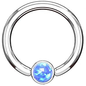 beyoutifulthings Ring eingefasster Opal Brustwarzen-Piercing Intim-Piercing Brust-Piercing Edelstahl Silber Ring 1,2mm/1,6mm 8mm/10mm viele Farben
