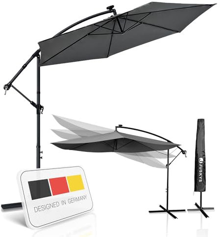 Juskys Ampelschirm Brazil 300 cm Kurbel Ständer - UV-Schutz wasserabweisend knickbar - Hülle - Sonnenschirm Marktschirm Gartenschirm - grau