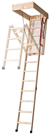 Pull Down Wooden Loft Ladder/Timber Deluxe 3-Section Attic Ladder with Insulated Hatch, Made in Denmark with Wood Supporting Responsible Forestry FCS C022300 1200mm x 700mm