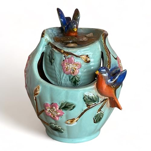 Gift Essentials Bluebird Tabletop Ceramic Water Fountain - Relaxing, Bubbling Indoor Fountain
