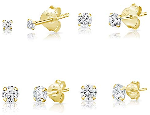 Pendientes Brillantes de Oro y Circonita para Mujer y Hombre - Aretes Dorados con Diamante - Pack de Pendientes