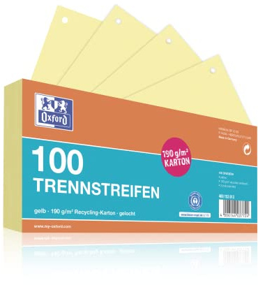 Oxford 100 tiras separadoras de cartón perforadas, 190 g/m², color amarillo