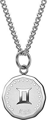 HIJONES Collana Costellazione Rotonda da Uomo in Acciaio Inossidabile Catena con Ciondolo Segno Zodiacale Gemelli