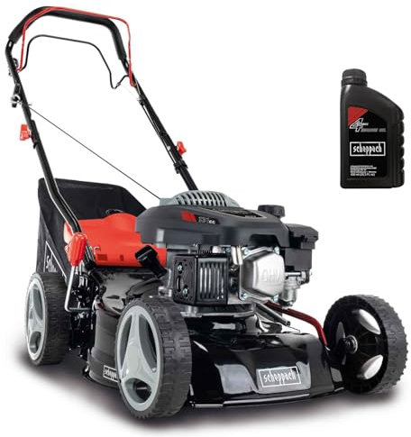 Scheppach Benzin Rasenmäher MS132-42 | Schnittbreite 42cm | Radantrieb | 3,3 PS | Stahlgehäuse | Reinigungsfunktion | Mulchfunktion | 45 Liter Fangkorb | 7-Stufen Höhenverstellung | inkl. Motoröl