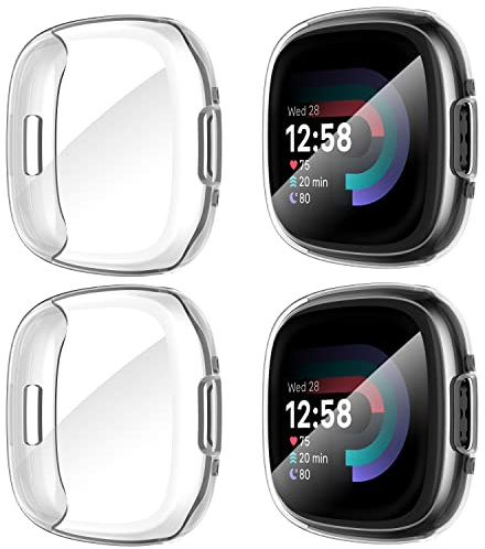 Diruite 4-Stück Schutzfolie für Fitbit Versa 4/Sense 2 Schutzhülle, HD Stoßfestes Weiche TPU Cover Vollschutz Display Schutz Hülle Schutz Case,Transparent*4