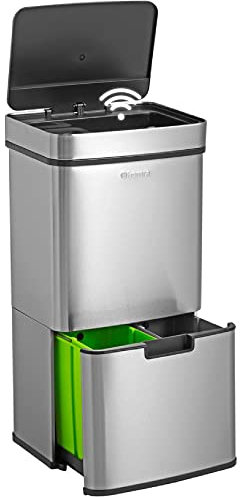 Homra® Cestino Spazzatura Nexo con Sensore - Secchio Spazzatura con Coperchio in Acciaio Inossidabile - Pattumiera Automatica con 3 Scomparti + 1 - Cestino Spazzatura Cucina - Cestino Smart