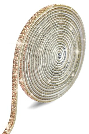 Noewmub Kristall Diamant Strassband, Strasssteine Selbstklebend, gold | Glitzeraufkleber, Rolle mit funkelnden Dekorationsbändern, Zum Selbermachen, Für Dekoration, Geschenk, Telefon, Hochzeit