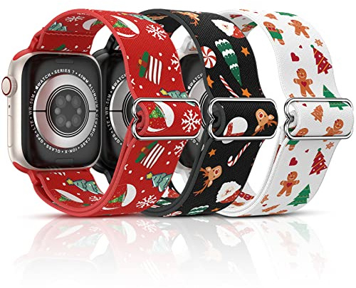 [3 stycken] Neitra jularmband för Apple Watch 38 mm 40 mm 41 mm 42 mm, mjukt elastiskt nylon ersättningsarmband flätad sport solo Loop jularmband för iWatch Series 11 10 9 8 7 6 5 4 3 SE