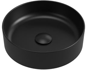 Aqua Bagno | Rundes Aufsatzwaschbecken schwarz matt, Keramikbecken | Waschschale, Handwaschbecken | 42 cm breit