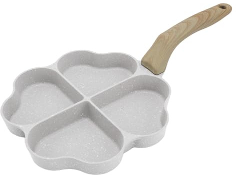 HERCHR 4 Cup Nonstick Egg Frying Pan, Heart Shape Egg Pan Omelette Pan Egg Cooker Crepe Pan for Breakfast Gas Stove and Induction Cookware(White)