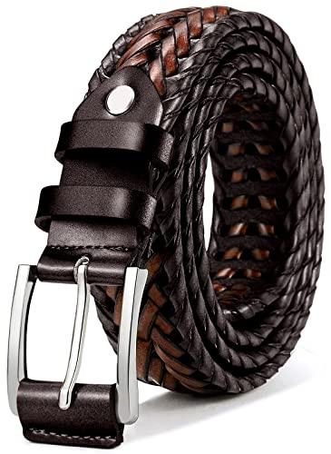 BULLIANT Mens Belts,Leather Woven Braided Belts for Gift Men Casual Jeans Golf(Deep Brown/Light Brown,36-40 Waist Adjustable)