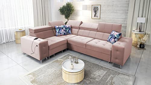 All4All Ecksofa mit Schlaffunktion Hugo II - 286x210cm - Sofa mit Bettkasten - Schlafsofa L-Form - Eckcouch - Couch - Sofaeck - Bett - Wohnzimmer - Magic Velvet 2264 Seite Links 26