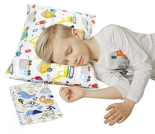 Baby Amabc Toddler Pillow Set of 3, 1 Kids Pillow with 2 Soft 100% Cotton Pillowcase (13x18 Inches) for Toddlers - with Machine Washable Pillowcase - Perfect for Bed, Cot or Travel