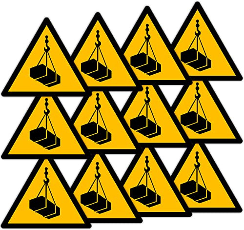 Becral - Adesivo carica sospesa/segnale triangolo W015 omologato, ASR A1.3, DIN EN ISO 7010 poliestere giallo nero (70 mm - 12 pezzi)