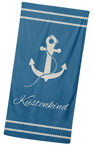 MTOnlinehandel Badetuch Anker-Motiv, 90x180cm, 100% Baumwolle, weiches, saugfähiges XXL Handtuch, Strandtuch, Liegetuch, maritim (Küstenkind)