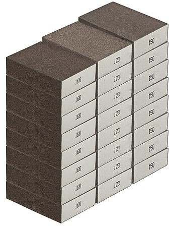 Schleifschwamm SET mittlere bis feine Körnungen je 8 Stück Schleifschwämme K100, K120 und K150, also 24 Schleifklötze für Holz Lack Metall Trocken u. Nass Schleifen waschbar u. wiederverwendbar im Mix