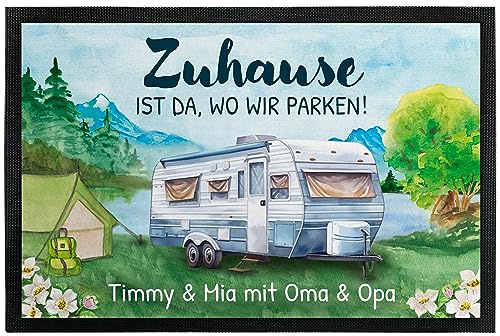 True Statements Personalisierte Fußmatte Camping 50 x 35 cm Wohnwagen Türmatte mit Wunschtext
