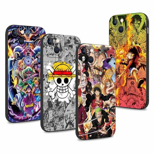 PBNDJVG 4 Pièces Coque pour Apple iPhone 13 Mini 5.4'', Animé Luffy Zoro Gear 5 Sun God Nika avec Protection Caméra Etui Housse de Anti-Drop TPU Silicone Mince Souple Anti-Rayures Antichoc Case