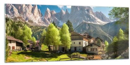 Vidrios decorativos 100x40cm Cuadro Sobre Vidrio Moderno Montañas Paisaje Alpes Grande Dormitorio Cocina Cuadros Pared Impresiones Decoracion Salon Impresión en Cristal Wall Art Prints GAB100x40-5814