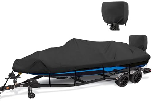 YimSting 1200D Waterproof Boat Cover - Fits 14' to 16' ft Bass, V-Hull & Tri-Hull Boats - Heavy Duty Canvas Black