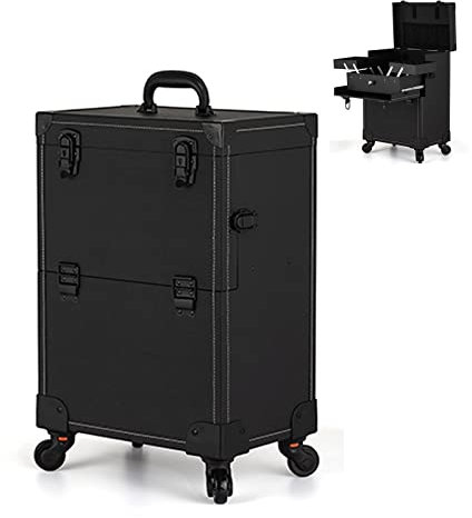 Kosmetikkoffer Schminkkoffer Kosmetik Make Up Organizer Koffer Multikoffer Etagenkoffer,360° Drehbare Räder, Komfortgriff, Verstellbare Trennwände, Kosmetik Trolley Rollkoffer, Blau Und Schwarz ( Colo