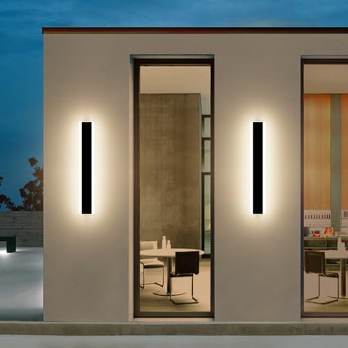 Mikeru 40cm 2Pack Outdoor Wall Light, 18W Hard Wired Outside Wall Light 3000K Linear Lights Mains Powered Wall Mounted Ip65 Waterproof Driver LED Garden Front Door Lights for Indoor, Living Room