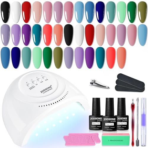 JODSONE Kit di smalti per unghie in gel da 20 colori con base a luce UV Top Coat opaco Gel per unghie vibrante ad alta lucentezza Dotato di strumenti per manicure…