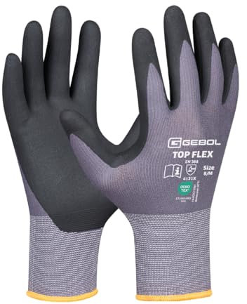 Gebol Top Flex | Taglia 3XL (Gr 12) | Guanti da lavoro leggeri senza cuciture in nylon ed elastan | Guanti di montaggio con elevato comfort e sensazione sulla punta delle dita | Uomo | Grigio | 1 paio