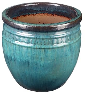 Steinzeug-Blumentopf/Pflanzkübel Coin Grün-Blau 37x34cm frostfest