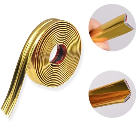 Moldura flexible de 20 pies, moldura de techo, despegar y pegar, protectores de esquina para pared, tira de calafateo autoadhesiva para sala de estar, dormitorio, cocina, baño (dorado)