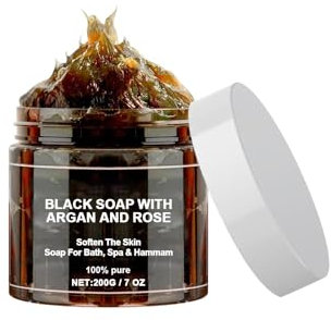 Savon Noir Marocain Avec Argan Et Rose, Savon Noir Marocain, Savon Noir Marocain Biologique, Savon Exfoliant Pour Le Corps Au Savon Noir, Gel Douche Exfoliant Adoucissant Pour La Peau
