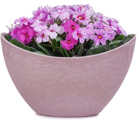 Vaso ovale per piante da esterno – Vaso decorativo alto in pietra rosa effetto pietra come vaso da fiori – 24 cm Jardiniere per giardino, balcone o cimitero come gioiello resistente alle intemperie