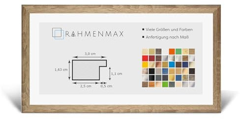 RahmenMax Morena Bilderrahmen Posterrahmen 30x90 cm Sonoma Eiche Dekor 90x30 cm mit weisser Rückwand und Antireflex Acrylglas