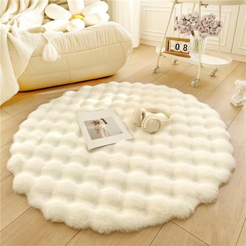 DSAoTeng Runder Teppich, zotteliger Teppich, groß, weich, Kurzflor-Teppich, absorbiert Wasser, rutschfest, Badematte für Schlafzimmer, Kinderzimmer, Wohnzimmer, moderne Dekoration (Weiß, 80 cm)
