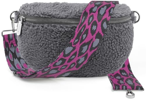 ARTVALL - Umhängetasche Teddystoff Tasche Handtasche Plüschtasche Bauchtasche Teddyfell Plüsch mit Schultergurt Design Taschenband abnehmbar verstellbares Riemen Crossbody Bag Damen mit Reißverschluss