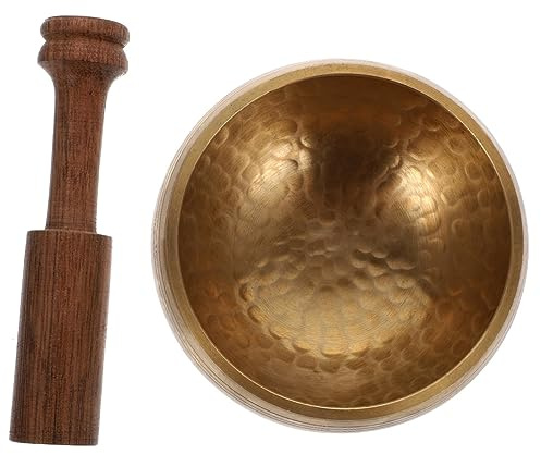 Klangschale aus Bell Metal, 1 Satz, 9, 5cm, mit Holzstab | Meditation und Yoga, Kupferfarben, für Schlafzimmer und Raum, als Zubehör Enthalten