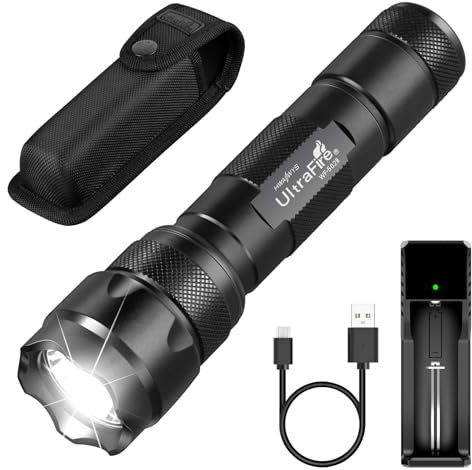 ULTRAFIRE Tactical Flashlight with Holster Pouch, 1000 Lumen Single Mode LED Flashlight for Duty Belt, Super Bright EDC Flash Light with Belt Holster, WF-502B