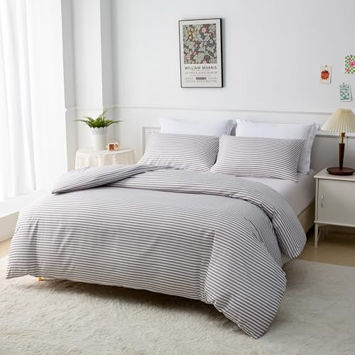 Grace Stripe King Size Duvet Cover Sets - Premium Microfiber Kingsize Duvet Cover Sets (230 x 220 cm) 3 PCs - Ultrasoft Hypoallergenic Quilt Cover Set Non Iron Luxury Bedding Sets With Zipper Closure