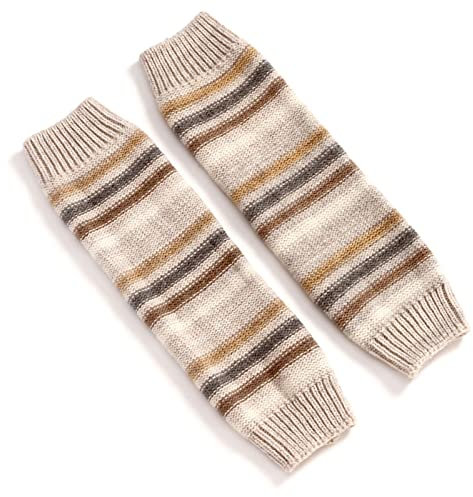 HINAYOSAN Beinstulpen für Damen, Mädchen, Damen, Kunstwolle, gestrickt, bunt gestreift, gehäkelt, kniehohe Stiefelsocken, aprikose, 38