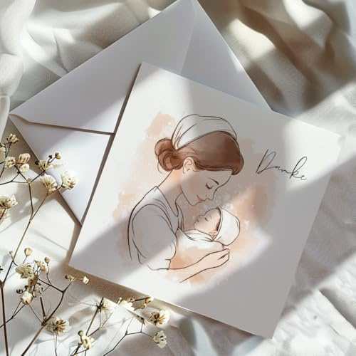 Premium Karte Geburtshilfe Hebamme Karte Hebamme Geschenk Dankeskarte Dankeschön Geburt Schwangerschaft Danke Hebamme Beste Hebamme Geburtshilfe Hausgeburt 14 x 14 cm Karte inkl. schönem Kuvert