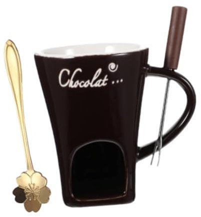 HGZLQKD Chocolate Fondue Mug Cheese Fondue Pot Melting Mug Dessert Candy Cooking Home Chocolate Melting Cups with Fork Fondue Pot Set, coffee