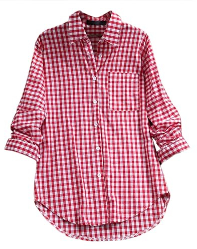 Stilvolle Hemden für Damen, kariert, langärmelig, kariert, Revers, lange Ärmel, Vintage-Hemd, Top, kariert, Hemden für Damen, 2025, Weihnachten