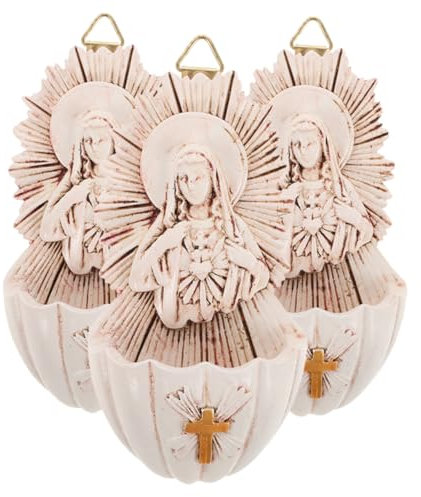 Cabilock Bénitier Catholique Résine Lot de 3 Sculpture Murale Religieuse Décoration Murale Suspendue pour Première Communion Entrée de Maison Présent Famille