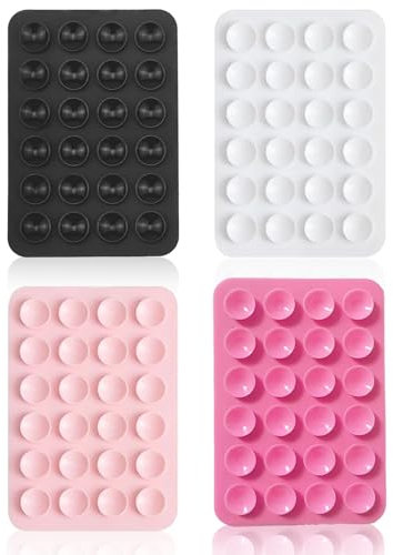 Vilboce 4 Piece Cell Phone Suction Cup,Silicone Suction Cup Cell Phone, Adhesive Back,For Mobile Power Cellphones Selfies and Videos (Black white Pink)