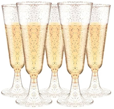 AMFUN 25 Copas de Champán,150ML/5oz Copas de Cava Reutilizables,Copa de champán de con Transparente,Vasos de Champagne para Cócteles, Vino, Postres - Flautas de Champán para Bodas, Fiestas