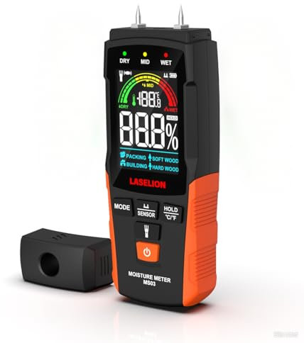 LASELION MS03 Wall Moisture Meter Pin & Pinless 2 in 1 Moisture Detector with Large Backlit Screen for Firewood,Walls,Building Materials