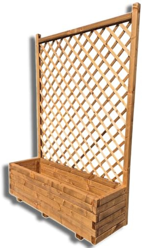 SUNWOOD Jardinera con rejilla de madera maciza, impregnada de clase III, incluye TNT protector, marrón