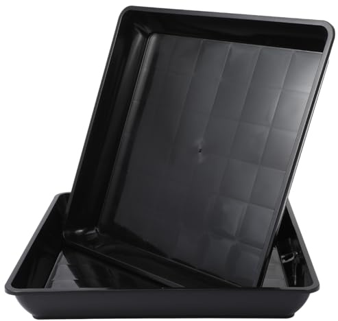 Abaodam 2 Pack Square Plant Saucer Tray 14 Inch, Heavy Duty Plastic Drip Trays for Flower Pots Large Indoor Outdoor Plant Water Catcher for Planters Deck Floor Protection Black